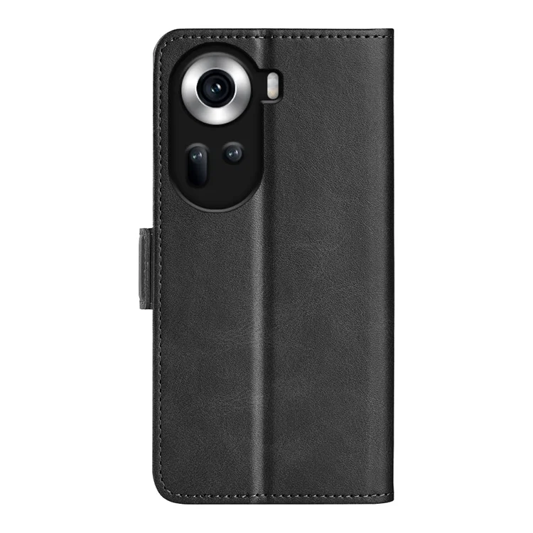 For Oppo Reno11 5G (Global) Leather Phone Case Dual Magnetic Clasp Flip Protective Cover - Black