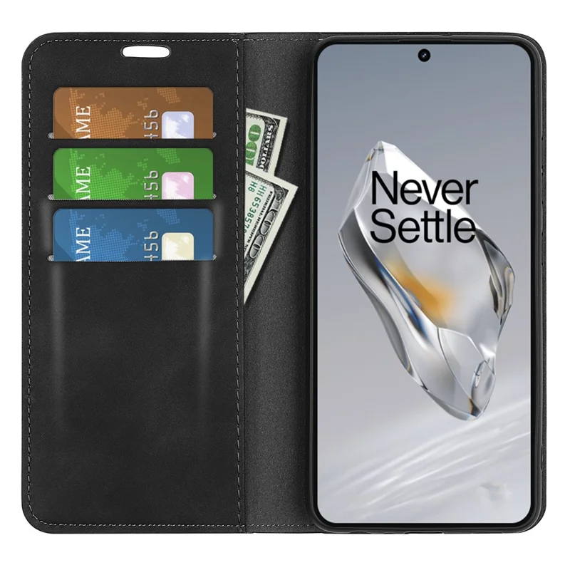 For OnePlus 12 5G PU Leather Skin-touch Case Wallet Flip Phone Cover - Black