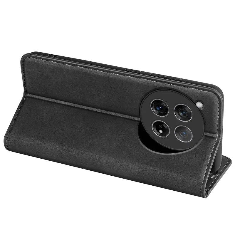 For OnePlus 12 5G PU Leather Skin-touch Case Wallet Flip Phone Cover - Black