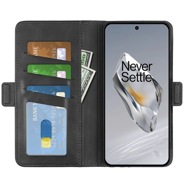 Para OnePlus 12 5g Flip Flip Billet Case Folio Vista de Soporte Tobina - Negro