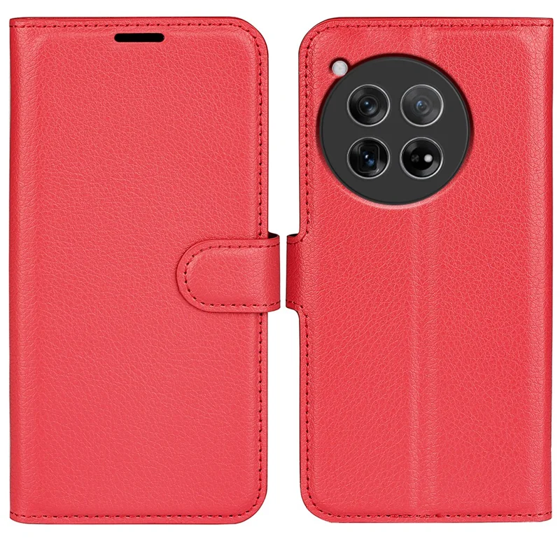 For OnePlus 12 5G Phone Case Flip Wallet Shockproof PU Leather Stand Cover - Red