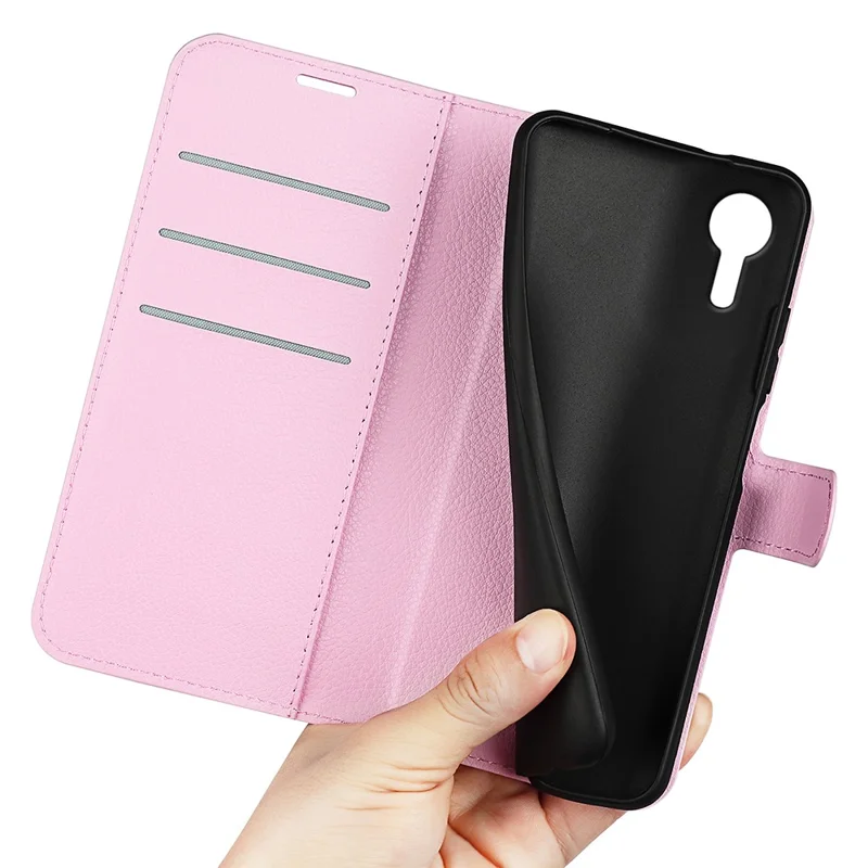 Per Samsung Galaxy Xcover7 Litchi Texture PU Leather Wallet Case Card Slot Stand Phone Cover - Rosa