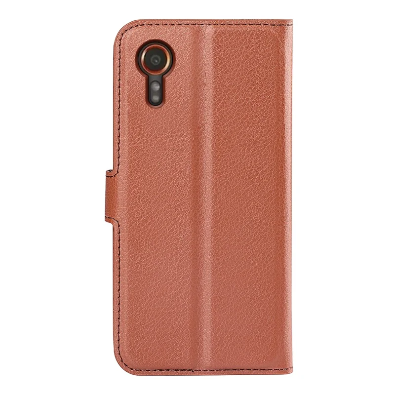 Para Samsung Galaxy Xcover7 Litchi Texture PU Leather Wallet Case Card Slot Stand Phone Cover - Marrom