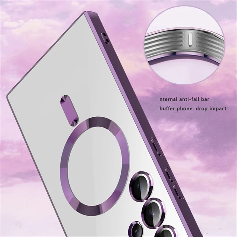 X-LEVEL For Samsung Galaxy S24 Ultra Magnetic Case Electroplating TPU Cover Glass Lens Guard - Black
