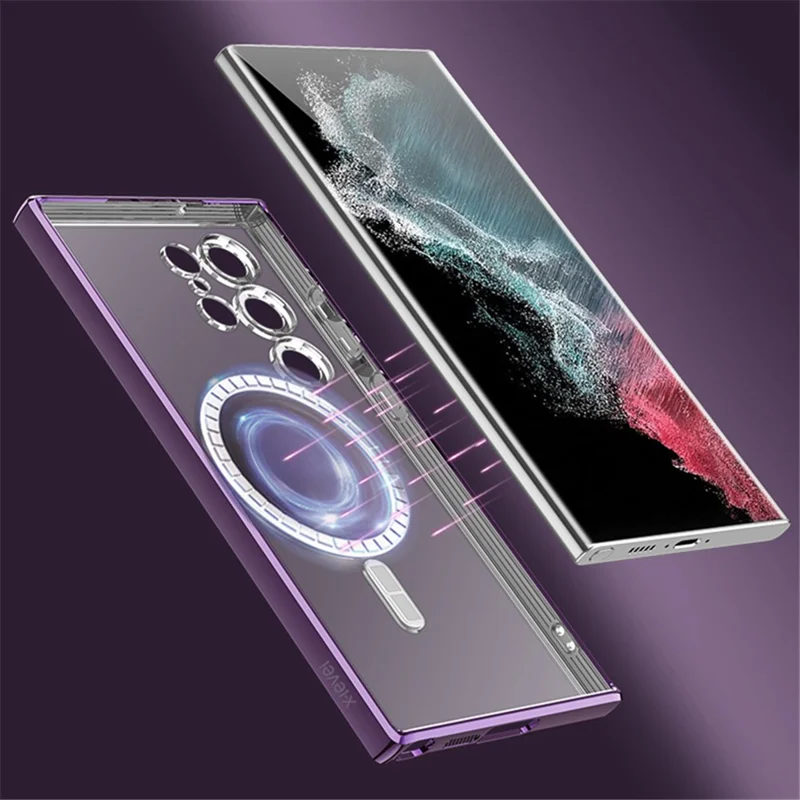 X-LEVEL For Samsung Galaxy S24 Ultra Magnetic Case Electroplating TPU Cover Glass Lens Guard - Black