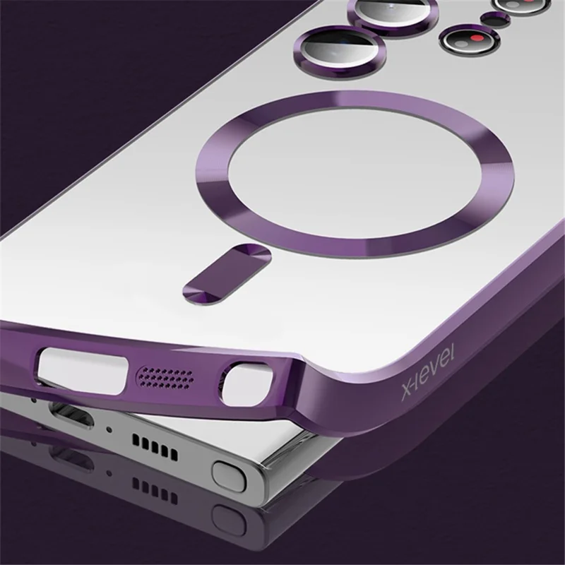 X-LEVEL For Samsung Galaxy S24 Ultra Magnetic Case Electroplating TPU Cover Glass Lens Guard - Black