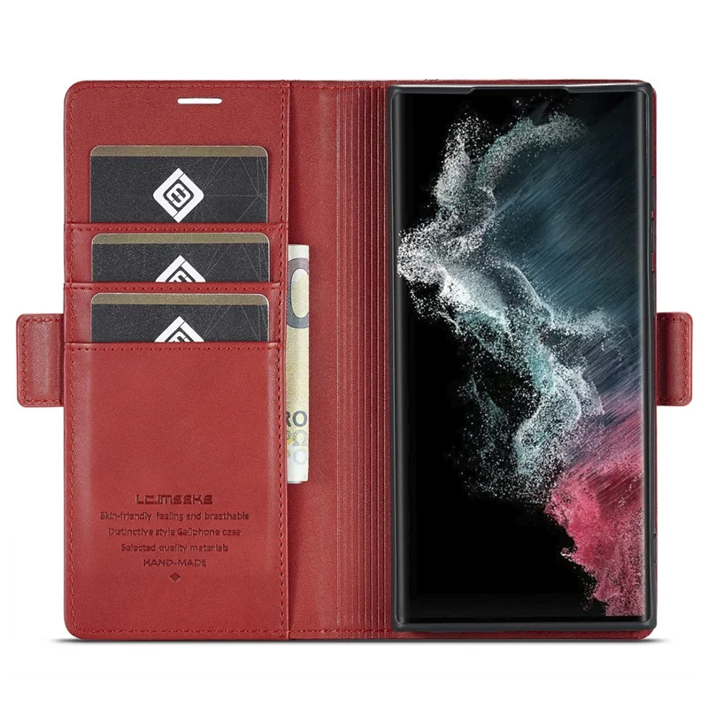LC.IMEEKE Magnetic Case for Samsung Galaxy S24 Ultra Shell PU Leather Phone Cover - Red