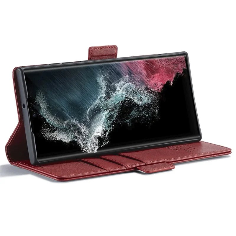LC.IMEEKE Magnetic Case for Samsung Galaxy S24 Ultra Shell PU Leather Phone Cover - Red