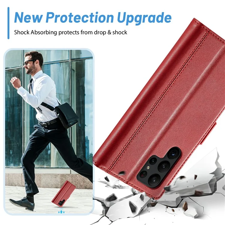 LC.IMEEKE Magnetic Case for Samsung Galaxy S24 Ultra Shell PU Leather Phone Cover - Red
