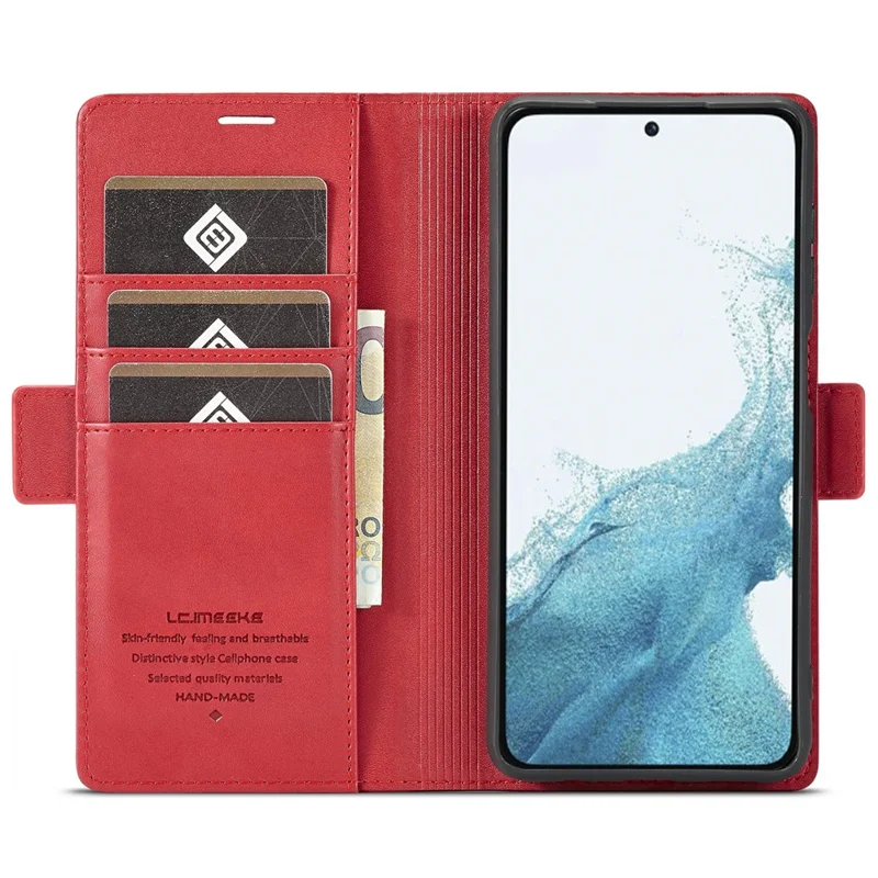 LC.IMEEKE For Samsung Galaxy S24+ Case Hardware Logo PU Leather Card Slots Cover - Red