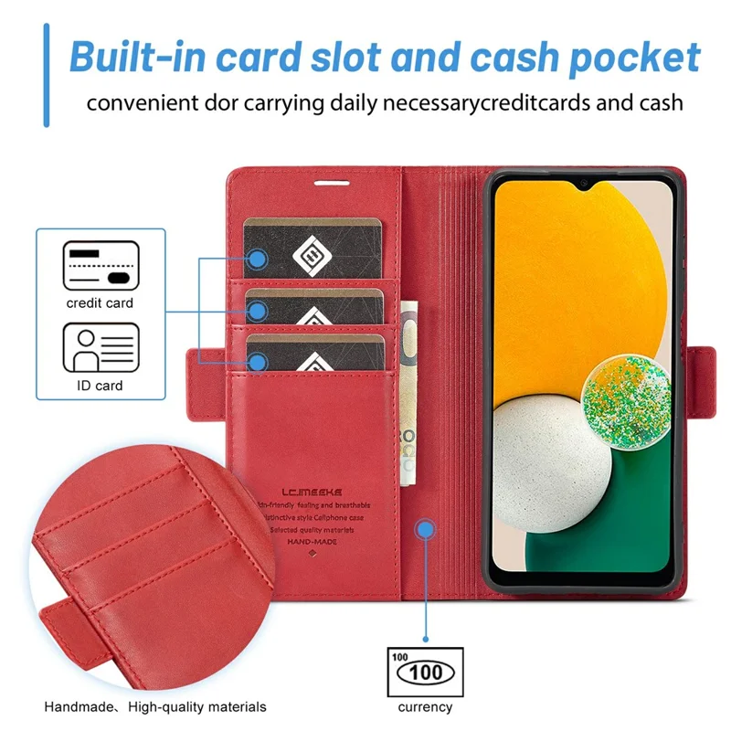 LC.IMEEKE Para Samsung Galaxy A55 5G Case Magnetic PU Leather Cover com Hardware Logo - Vermelho