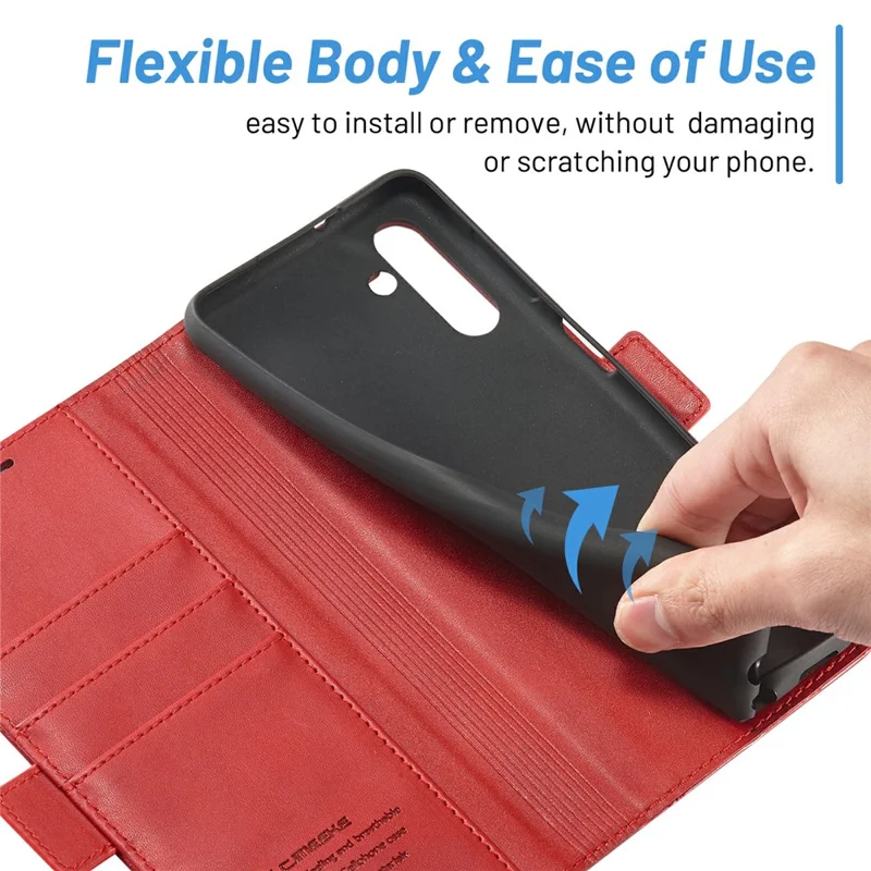 LC.IMEEKE Para Samsung Galaxy A55 5G Case Magnetic PU Leather Cover com Hardware Logo - Vermelho