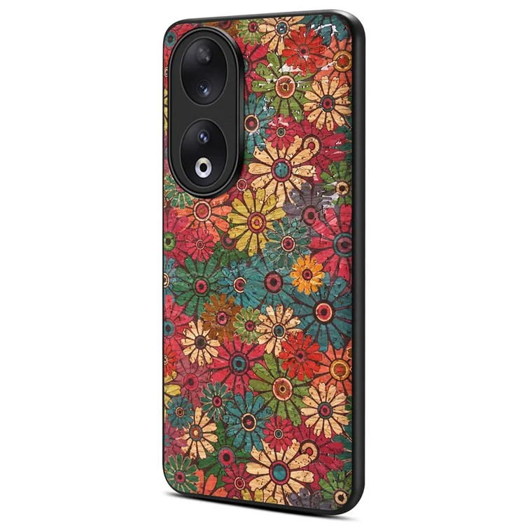 For Honor 90 Flower Pattern Case Leather Coated PC+TPU Protective Cover - Spring / Green
