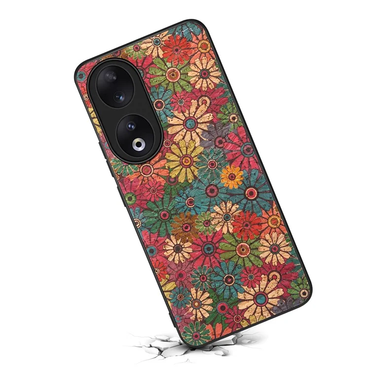 For Honor 90 Flower Pattern Case Leather Coated PC+TPU Protective Cover - Spring / Green