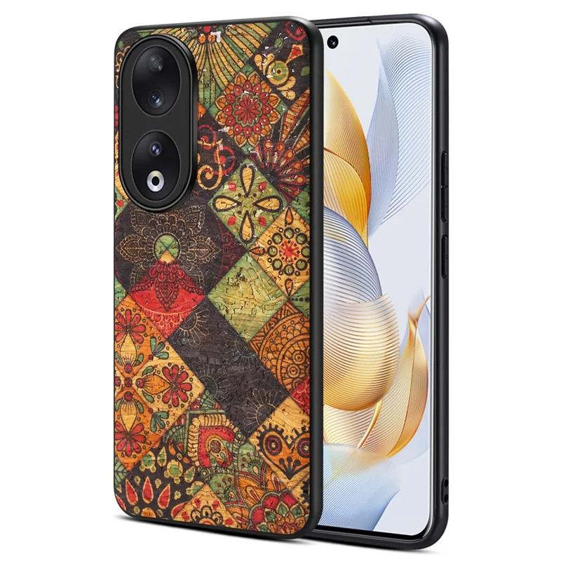 For Honor 90 Flower Pattern Case Leather Coated PC+TPU Protective Cover - Autumn / Yellow