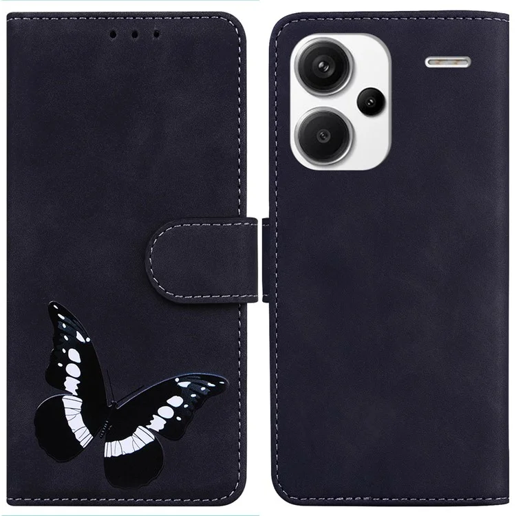 Für Xiaomi Redmi Note 13 Pro+ 5G Brieftasche Hülle Schmetterlingsmuster Design PU Leder Handyhülle - Schwarz