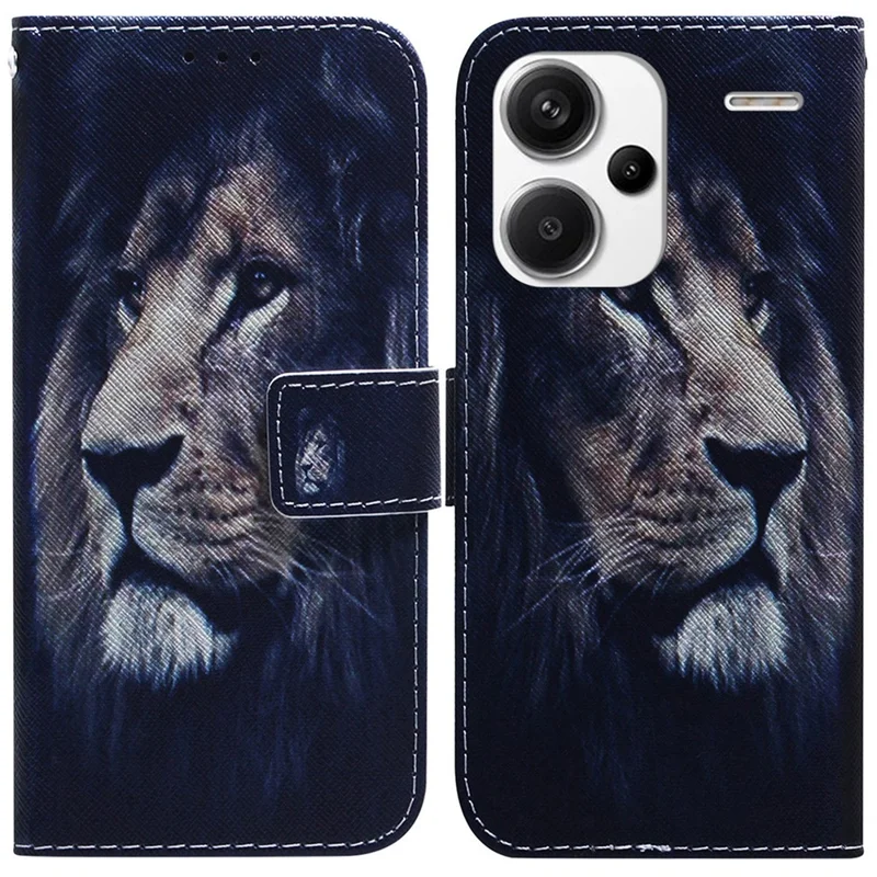 For Xiaomi Redmi Note 13 Pro+ 5G Flip Phone Cover Pattern Print Wallet Case - Lion