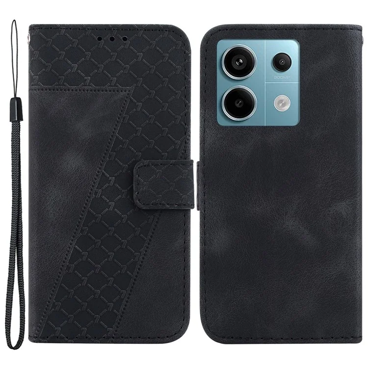 Für Xiaomi Redmi Note 13 Pro 5G / Poco X6 5G Stand Card Slots Case 7-Shape Pattern PU Leather Phone Cover - Schwarz