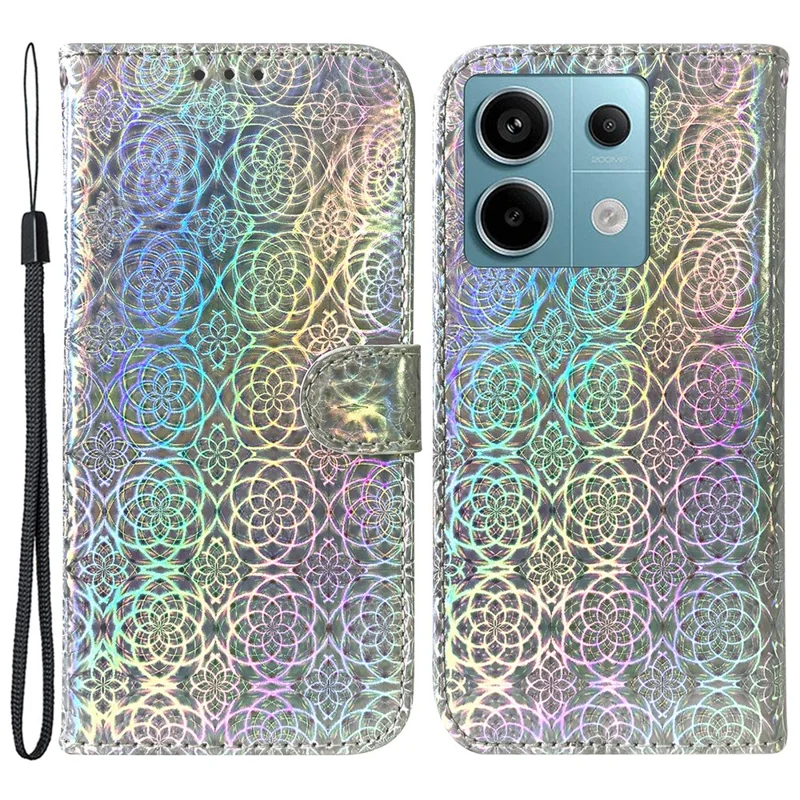 For Xiaomi Redmi Note 13 Pro 5G / Poco X6 5G Magnetic Case Dazzling Flower Phone Wallet Cover - Grey