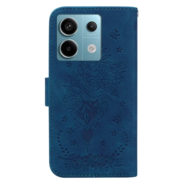 Für Xiaomi Redmi Note 13 Pro 5G / Poco X6 5G Case Geprägter Rosenblüten-Schmetterling-Telefonständer-Cover - Blau