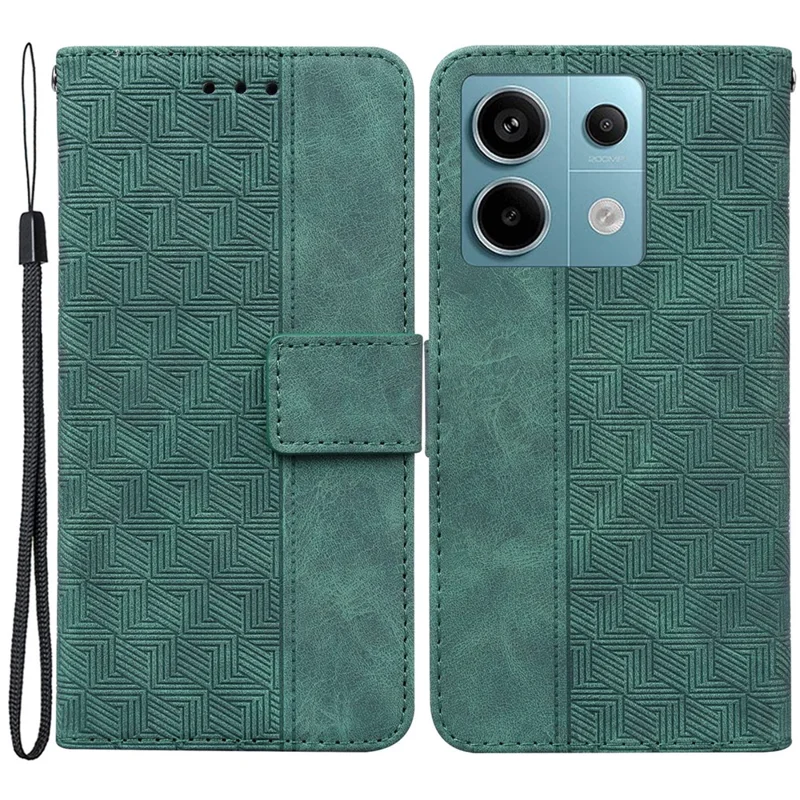 For Xiaomi Redmi Note 13 Pro 5G / Poco X6 5G Leather Flip Phone Case Wallet Cover Geometry Pattern - Green