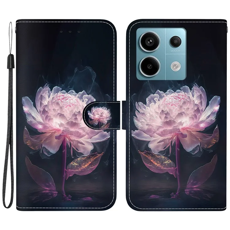 For Xiaomi Redmi Note 13 Pro 5G / Poco X6 5G Wallet Case Phone Leather Cover Pattern Printing  - Purple Peony