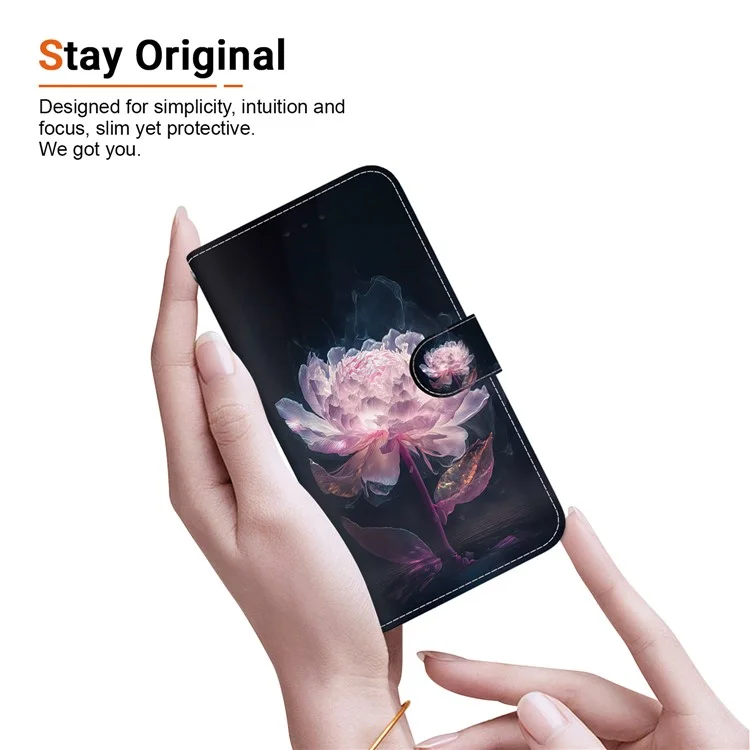 For Xiaomi Redmi Note 13 Pro 5G / Poco X6 5G Wallet Case Phone Leather Cover Pattern Printing  - Purple Peony