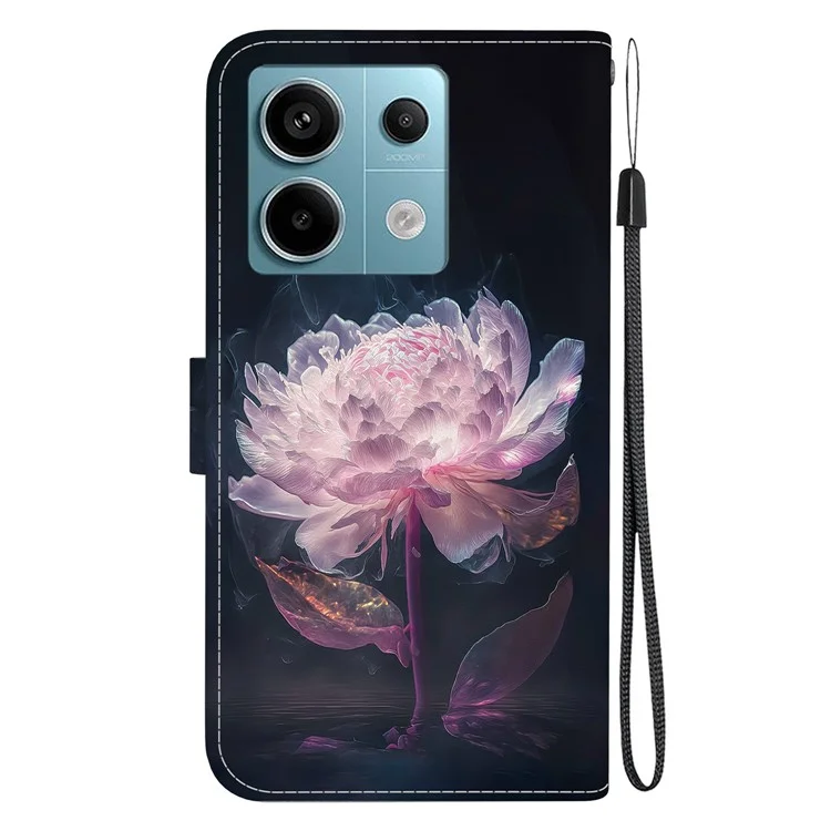 For Xiaomi Redmi Note 13 Pro 5G / Poco X6 5G Wallet Case Phone Leather Cover Pattern Printing  - Purple Peony