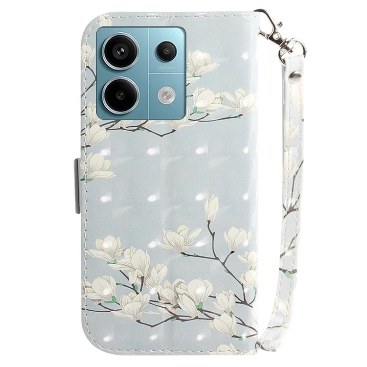 For Xiaomi Redmi Note 13 Pro 5G / Poco X6 5G Wallet Case 3D Pattern Print Leather Cover with Strap - Magnolia