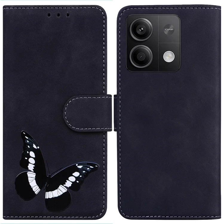 For Xiaomi Redmi Note 13 5G / Note 13 5G (China) Leather Case Wallet Cover Butterfly Pattern - Black