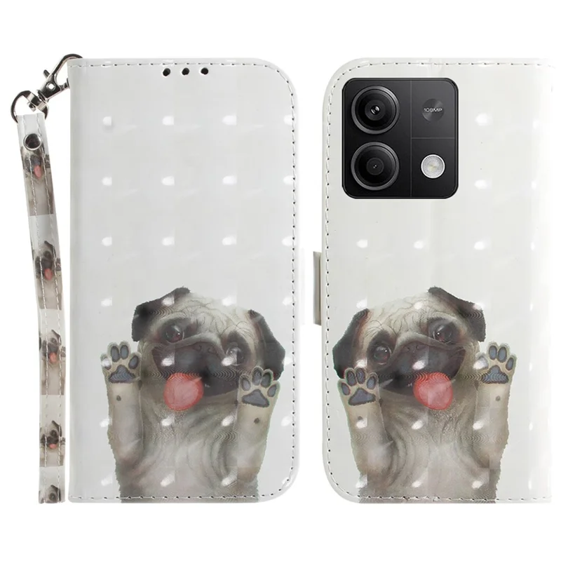 For Xiaomi Redmi Note 13 5G / Note 13 5G (China) Case 3D Pattern Print Leather Cover with Strap - Pug