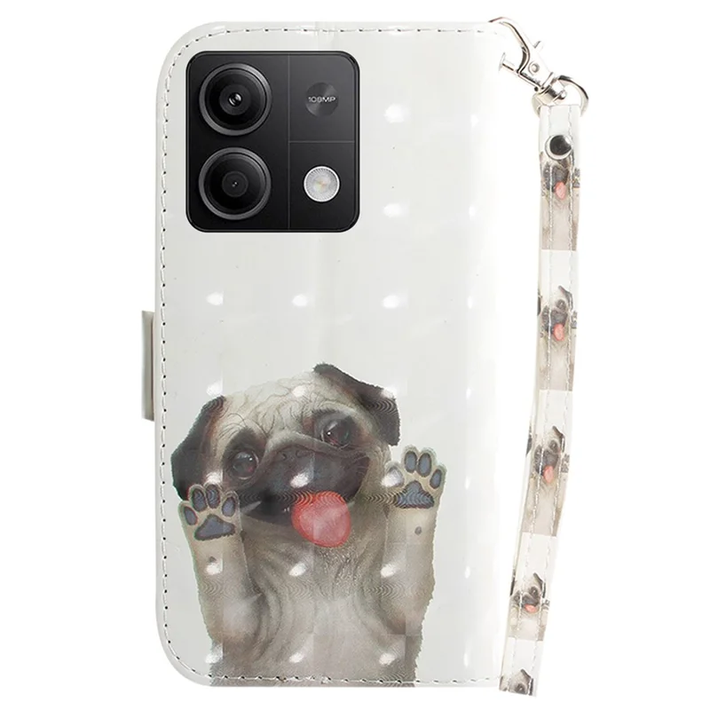 For Xiaomi Redmi Note 13 5G / Note 13 5G (China) Case 3D Pattern Print Leather Cover with Strap - Pug
