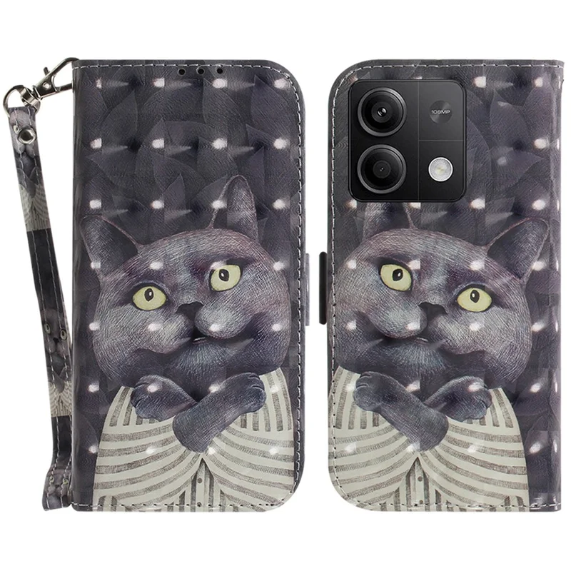 For Xiaomi Redmi Note 13 5G / Note 13 5G (China) Case 3D Pattern Print Leather Cover with Strap - Embracing Cat