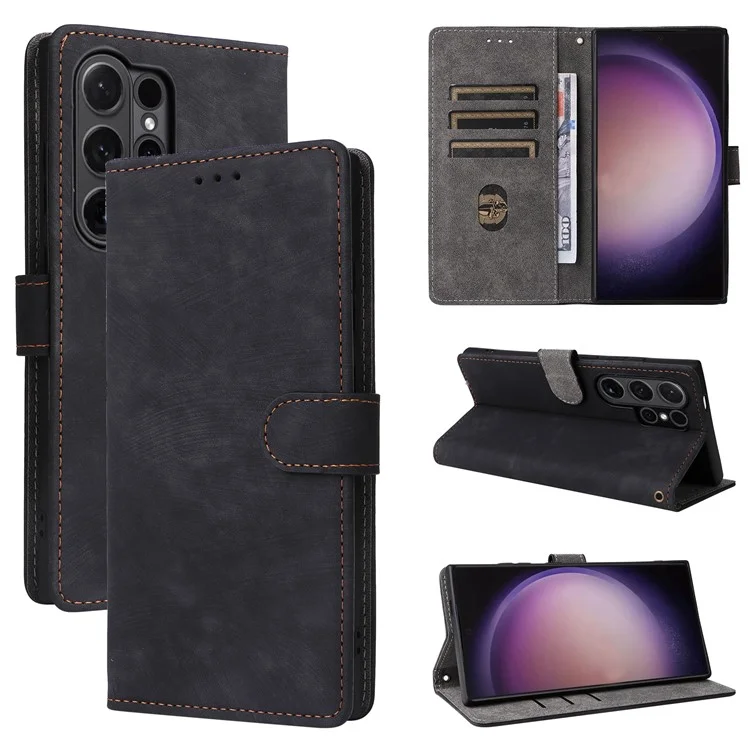 Pour Samsung Galaxy S24 Ultra Coque en cuir PU Wallet RFID Blocking Phone Cover - Noir