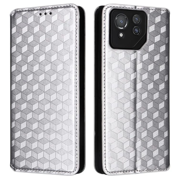 Per Asus ROG Phone 8 Pro 5G / 8 5G Custodia in pelle magnetica a chiusura automatica con stampa - Argento