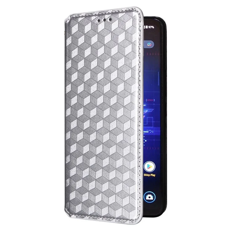 Per Asus ROG Phone 8 Pro 5G / 8 5G Custodia in pelle magnetica a chiusura automatica con stampa - Argento