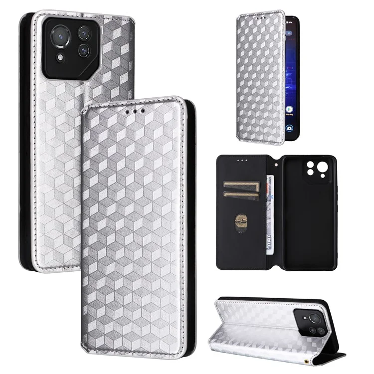 Per Asus ROG Phone 8 Pro 5G / 8 5G Custodia in pelle magnetica a chiusura automatica con stampa - Argento