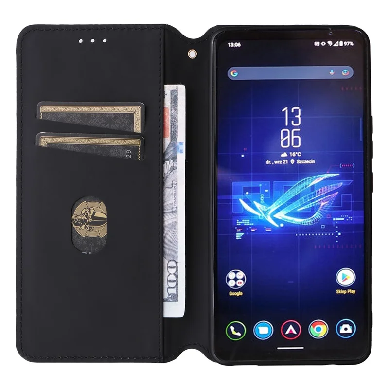 For Asus ROG Phone 8 Pro 5G / 8 5G Wallet Case Leather Magnetic Auto Closing Imprint Cover - Black