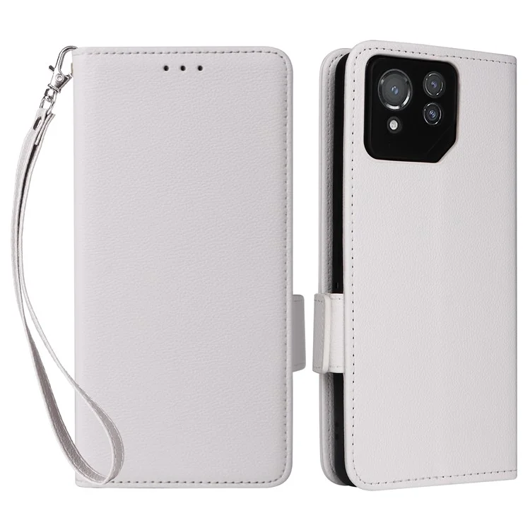 Per Asus ROG Phone 8 Pro 5G / 8 5G Custodia Magnetica in Pelle Texture Litchi con Cinturino da Polso - Bianco