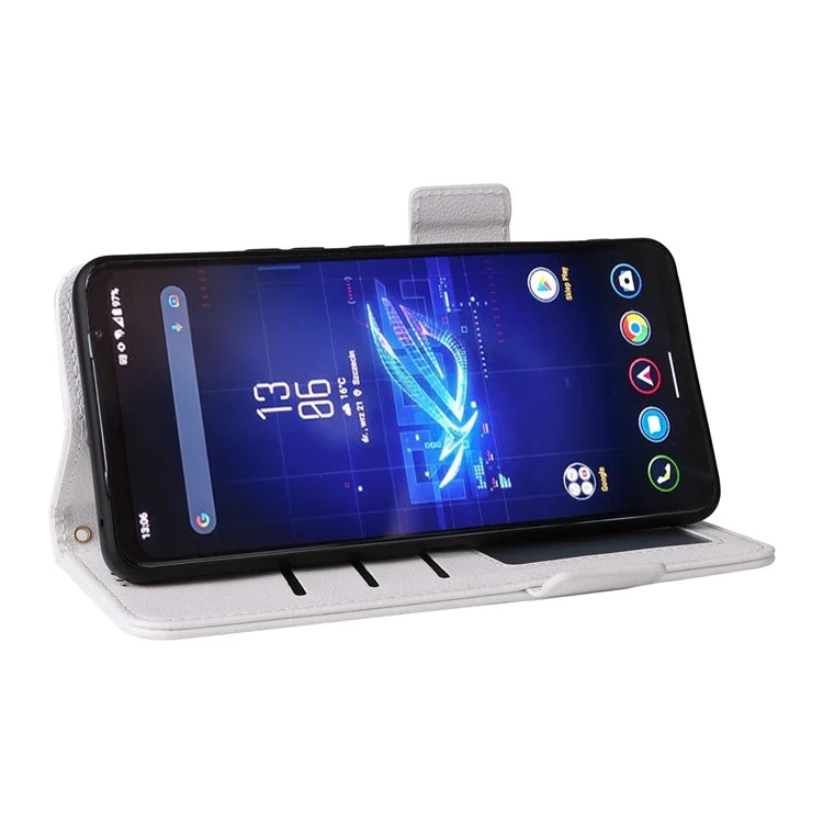Per Asus ROG Phone 8 Pro 5G / 8 5G Custodia Magnetica in Pelle Texture Litchi con Cinturino da Polso - Bianco