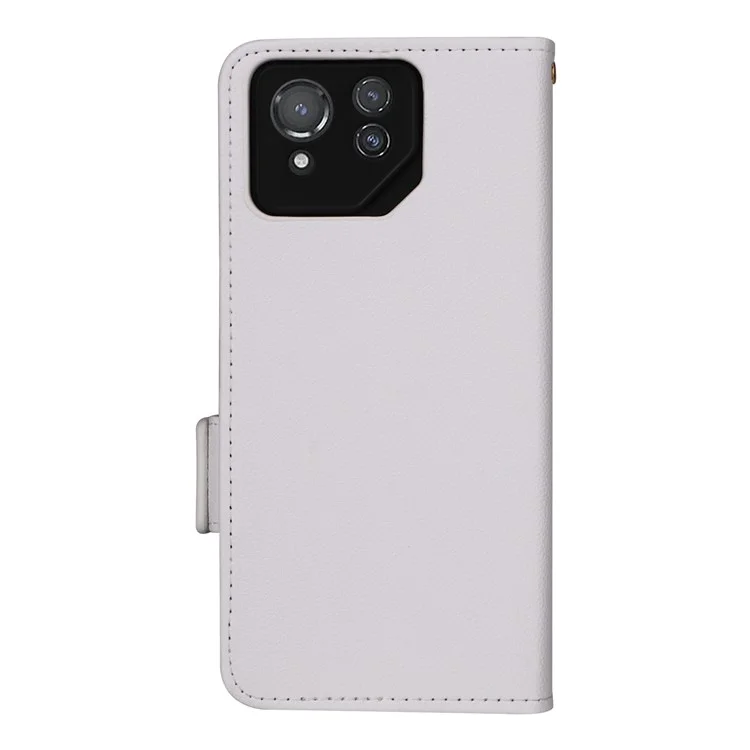 Per Asus ROG Phone 8 Pro 5G / 8 5G Custodia Magnetica in Pelle Texture Litchi con Cinturino da Polso - Bianco
