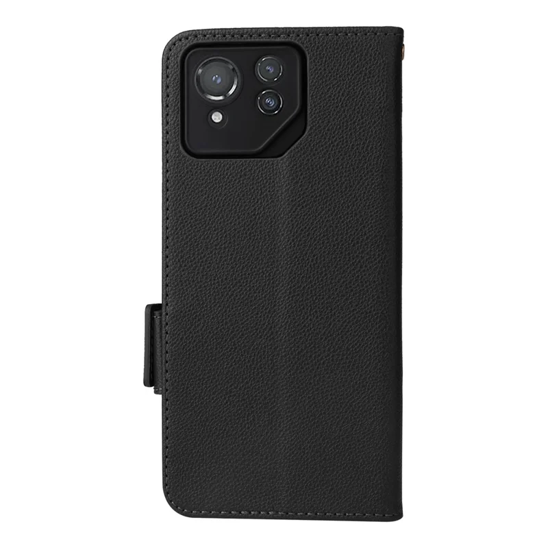 For Asus ROG Phone 8 Pro 5G / 8 5G Magnetic Case Leather Litchi Texture Cover with Wrist Strap - Black