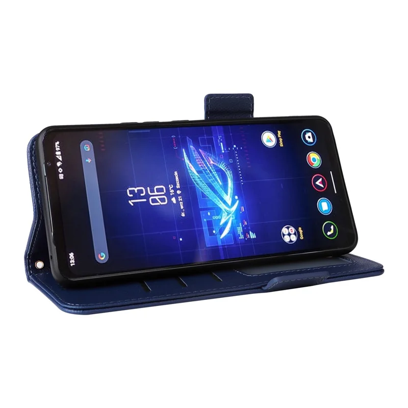 For Asus ROG Phone 8 Pro 5G / 8 5G Magnetic Case Leather Litchi Texture Cover with Wrist Strap - Dark Blue