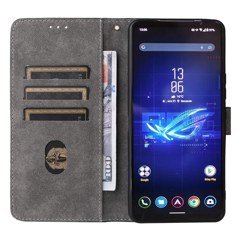 غطاء محفظة لهاتف Asus ROG Phone 8 Pro 5G / 8 5G مع حامل يد وحجب RFID - أزرق