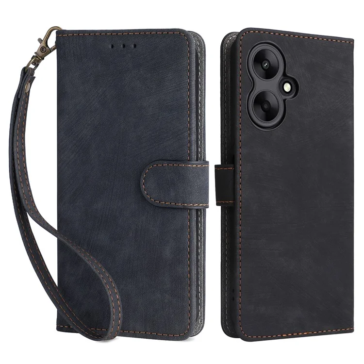 Para Xiaomi Redmi 13C 5G / Redmi 13R 5G / Poco M6 5G Capa Bloqueio RFID Couro Capa de Telefone com Alça de Pulso - Preto