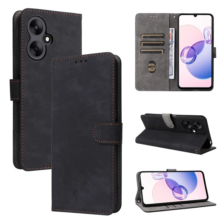 Para Xiaomi Redmi 13C 5G / Redmi 13R 5G / Poco M6 5G Capa Bloqueio RFID Couro Capa de Telefone com Alça de Pulso - Preto