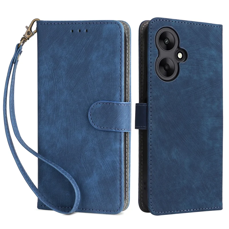For Xiaomi Redmi 13C 5G / Redmi 13R 5G / Poco M6 5G Case RFID Blocking Leather Phone Shell with Wrist Strap - Blue