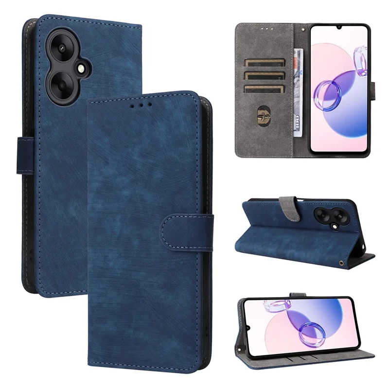 For Xiaomi Redmi 13C 5G / Redmi 13R 5G / Poco M6 5G Case RFID Blocking Leather Phone Shell with Wrist Strap - Blue