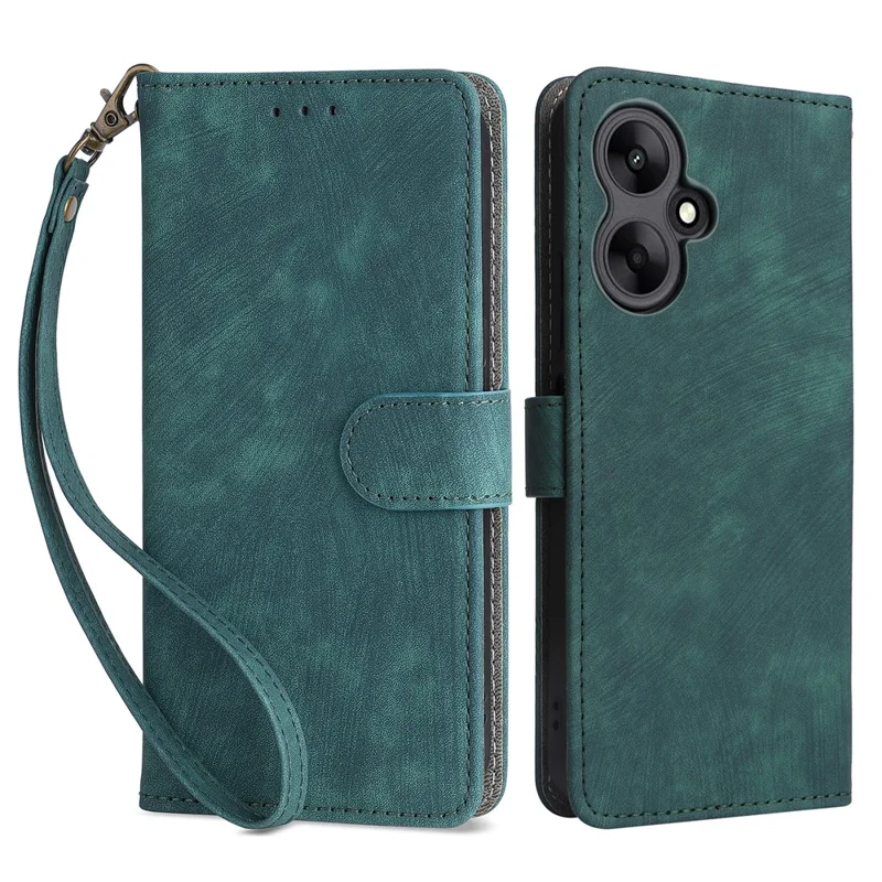For Xiaomi Redmi 13C 5G / Redmi 13R 5G / Poco M6 5G Case RFID Blocking Leather Phone Shell with Wrist Strap - Green