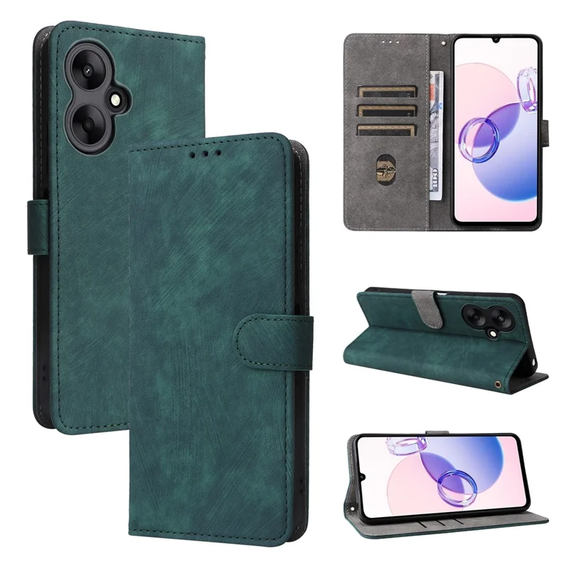 For Xiaomi Redmi 13C 5G / Redmi 13R 5G / Poco M6 5G Case RFID Blocking Leather Phone Shell with Wrist Strap - Green